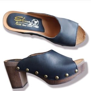 Sbicca Montrose Clog Mule Heeled Sandal black leather size 9 women